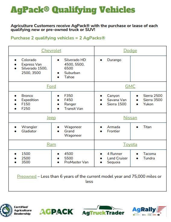 AgPack Qualifying Vehicles | in Upper Sandusky OH